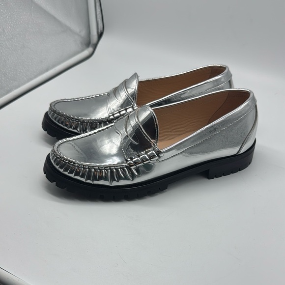 J. Crew Winona lug-sole penny loafers in metallic leather size 9.5 Silver - Picture 2 of 16